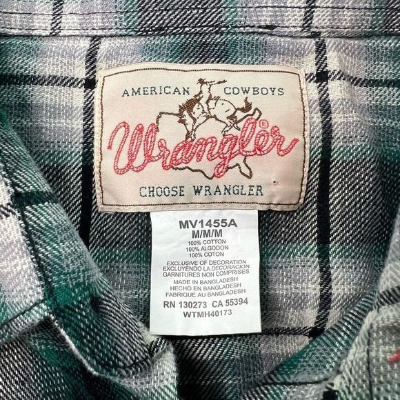 Vintage Wrangler Shirt Mens Medium Plaid Flannel Pearl Snap Western 90s Cotton - Picture 4 of 10